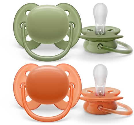 Philips Avent ultra soft Schnuller - 2er Pack, BPA-freier, extra weicher Schnuller für Babys ab 18 Monaten, inklusive Transport- und Sterilisationsbox, grün/orange (Modell SCF093/01)