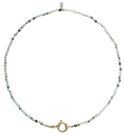 Labelle Collier Ras de Cou Femme avec Pierres Naturelles de Préhnite Vertes | Bijou en Acier Inoxidable pour Femme | Idée Cadeau Anniversaire, Saint-Valentin, Mariage, Fête des Mères | Longueur 41cm