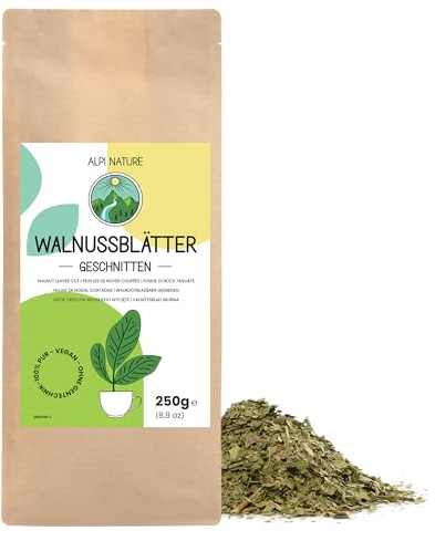 Alpi Nature Hojas de Nogal Secas 250g, Té Suelto, Hojas de Nuez Secas y Cortadas para Infusión