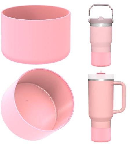 Linkidea 2 Pack Water Bottle Boot Compatible with Stanley Quencher H2.0 20oz/30oz/40oz, IceFlow Flip 20oz/30oz Tumbler, Silicone Bottle Bottom Sleeve Cover Bumper Protector (Light Pink)