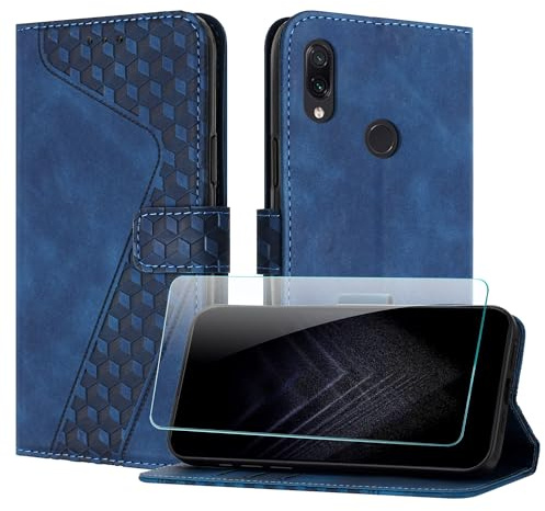JayModCase Funda para Xiaomi Redmi Note 7 / Redmi Note 7 Pro, PU Piel Flip Carcasa con [Redmi Note 7 Pro Protector de Pantalla] Cierre magnético Soporte Plegable Tarjetas y Cartera (Azul)