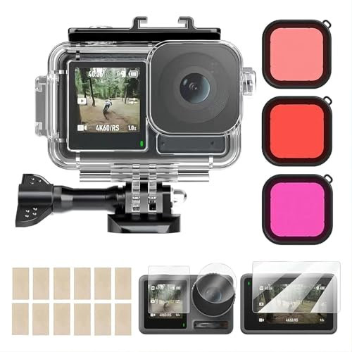 Waterproof Case for Osmo Action 4 Action 3, 196ft Clear Underwater Diving Housing Shell with 3 Filters and Bracket Accessories, Action Camera Protective Case