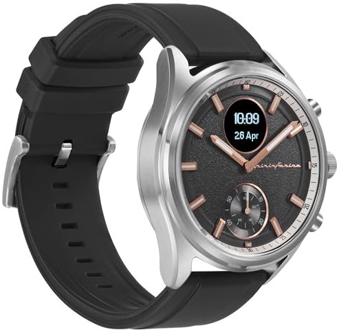Pininfarina Sintesi Sport Hybrid Smartwatch - Analoguhr mit FKM-Armband, Digitalanzeige, Kompass, GPS-Tracking und Fitness-Tracker für Herzfrequenz, Schritte, Kalorien und Schlaf - Luna Steel