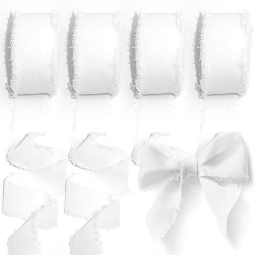 Votoko Schleifenband Weiss Stoff, Chiffonband 2,5cmx40m, Geschenkband Breit Band Weiß Hochzeit Stoffband für Hochzeitsdekoration, Brautsträuße, GeschenkeVerpackungen, DIY