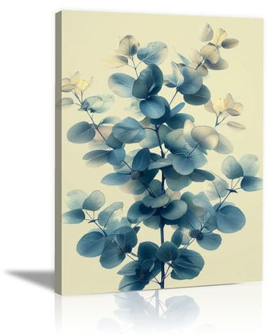 AMXBZC Impression sur Toile Tableau Les Plantes Verte, Feuilles bleues modernes Mur Art Toile Peinture Murale Peintures Maison Bain Salon Chambre-30x40cm Encadrée (Bleu 42)