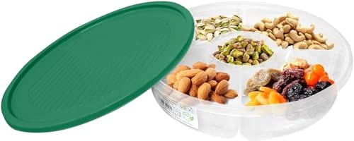 Vanorell Snack Aufbewahrungsbox Süßigkeiten Box mit Deckel für Nussbonbons Trockenfrüchte Lebensmittel Obstbox Trockenobstbehälter geteilte Serviertabletts Teller Schalen (GRÜN)