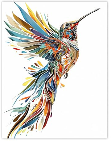 Artery8 Colourful Abstract Sylph Hummingbird Folk Art Living Room Extra Large XL Wall Art Poster Print