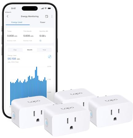TP-Link Tapo Smart Plug Mini, Matter Compatible, Compatible with Alexa, Google Home & Samsung SmartThings, Energy Monitoring, 15A, UL Certified, 2.4G Wi-Fi Only, Tapo P110M(4-Pack)