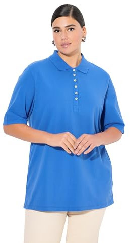 Ulla Popken Polo da Donna, piqué, Colletto Polo, abbottonatura in Velluto, Maglietta a Mezza Manica, Blu Prugna, 72/74 IT