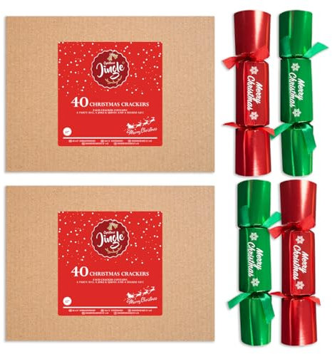Christmas Crackers Bulk buy - Pack Of 80 14* Catering Christmas Crackers - Red And Green Crackers - Restaurant And Catering Supplies