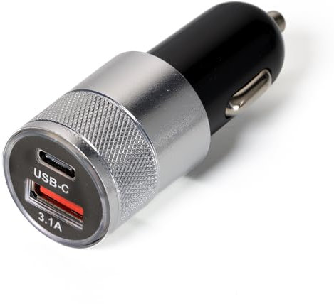 Chargeur de Voiture USB Quick Charge 3.1A Type C Adaptateur de téléphone à Charge Rapide UBS-C et USB (Gris Métal)