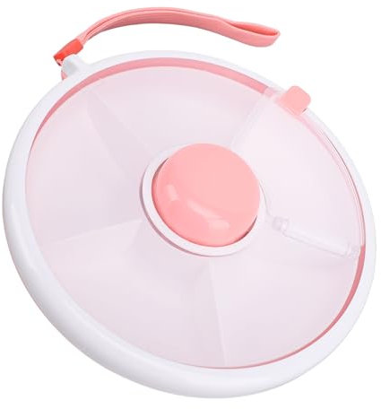 SENECESLI Wiederverwendbarer Snackbehälter, um 360° Drehbare Snackbox mit 5-Fach-Spender und Deckel für Zuhause, Reisen, Geteiltes Serviertablett, Obst-Snack-Servierbox (PINK)