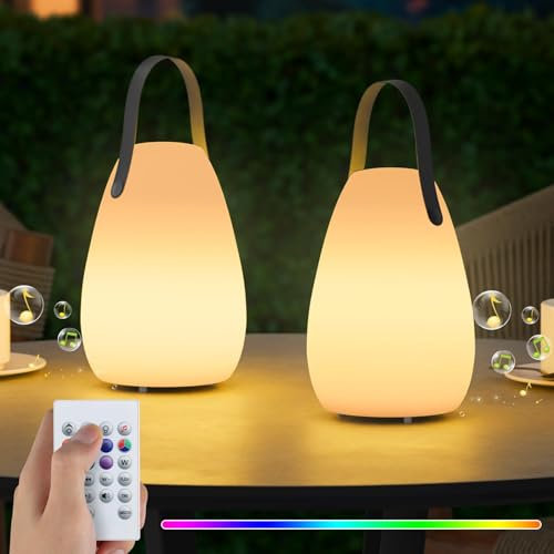 MALUX 2 Stück Tischlampe mit Lautsprecher, RGB LED Akku Tischlampe, Outdoor Kabellose wasserdichte Lautsprecher für Schlafzimmer Wohnzimmer Terrasse Garten Geschenke