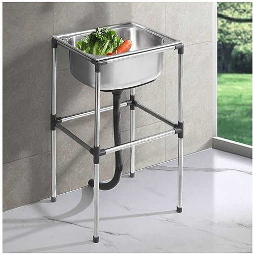 JWBXFYXW Évier de Cuisine Unique Commerciale en Acier Inoxydable Portable Portable puits Mobile autoritaire pour Le barreau de Bar à la Maison hôtel lavabo extérieur sans Robinet (Taille: 52x38x80cm)