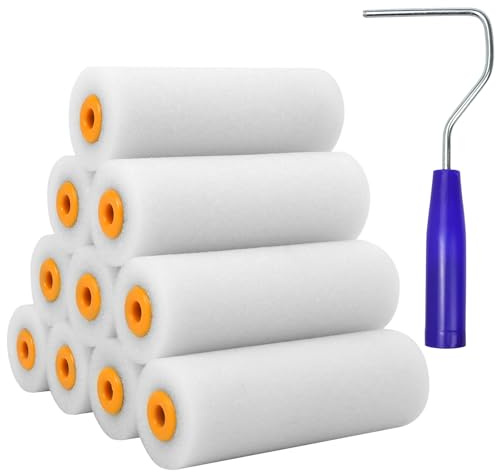 10 Pcs Mini Paint Roller, 4 Inch Foam Rollers with Tray and Holder | High Density Foam Gloss Roller Painting Sets, Ideal for Walls, Cabinets and Window Sills