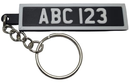MadeBy3D Personalised Classic Style Number Plate Keyring - Custom Vintage Car Registration Plate Keychain (70mm x 15mm)