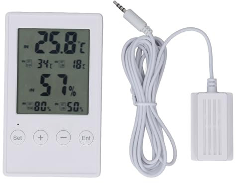 Termómetro de Higrómetro Digital, Monitor de Humedad de Temperatura con Sonda de Acero Inoxidable, Pantalla Grande, Material ABS, para el Hogar, el Invernadero y el Almacén