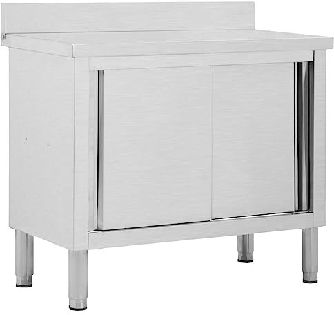 Emmtore Arbeitsschrank mit Schiebetüren Arbeitstisch Arbeitsplatte Edelstahlschrank Gastro Schrank Schiebetürenschrank,100 x 50 x (95-97) cm