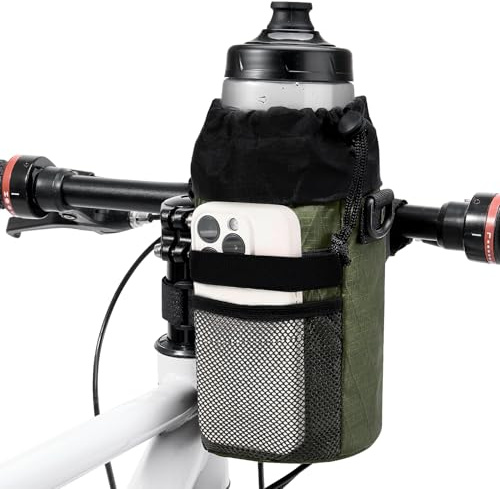 WOTOW Bike Water Bottle Holder - Universal Bike Cup Holder with Adjustable Shoulder Straps and Mesh Pockets, Insulated Drink Holders for Cruiser, Scooter, Mountain Bike & Wheelchair