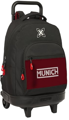 safta München Vulcan Großer Rucksack mit Rädern, kompakt, abnehmbar, ideal für Kinder verschiedener Altersgruppen, bequem und vielseitig, Qualität und Widerstandsfähigkeit, 33 x 22 x 45 cm, Schwarz
