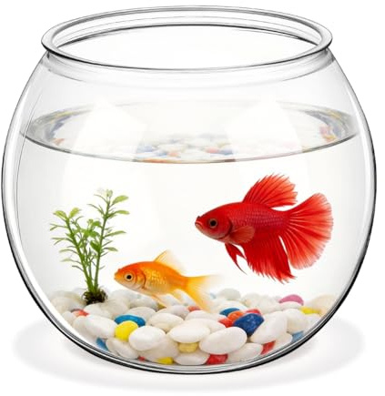 BESTonZON Fish Tank Decor Transparent Plastic Fish Bowl Desktop Tank Globe Ornament Clear Round Aquarium Container for Home Office Small for Goldfish Shrimp Plants