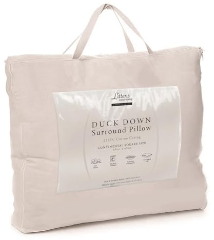 Littens Ultimate Continental Square Duck Down Surround Side Sleeper Support Pillow, Cotton, 65cm x 65cm (26 x 26)
