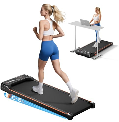 Abonow Laufband für Zuhause mit Steigung, Walking Pad mit 8% Steigung, extra leise，Schreibtisch- Laufband bis 100 kg，Geschwindigkeit 1–6 km/h, ideal für Home & Büro, inkl. Fernbedienung