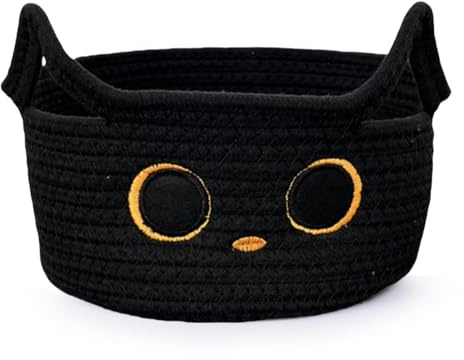 Calkkrer Kleiner Aufbewahrungskorb, Panier en Corde de Coton Chat Noir Corbeilles Tressées Panier à Linge pour Chambre d'enfants Panier à Couverture Organisateur de Range