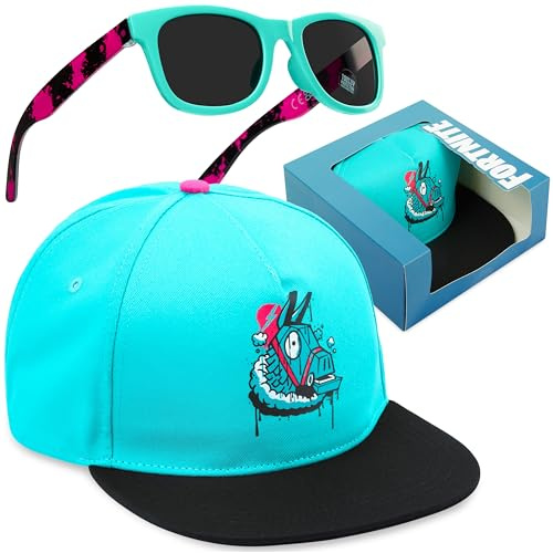 Minecraft | Spongebob Schwammkopf | Super Mario | Fortnite Basecap und Sonnenbrille Set Jungen, Sommer Kinder Cap mit UV Schutz Kindersonnenbrille