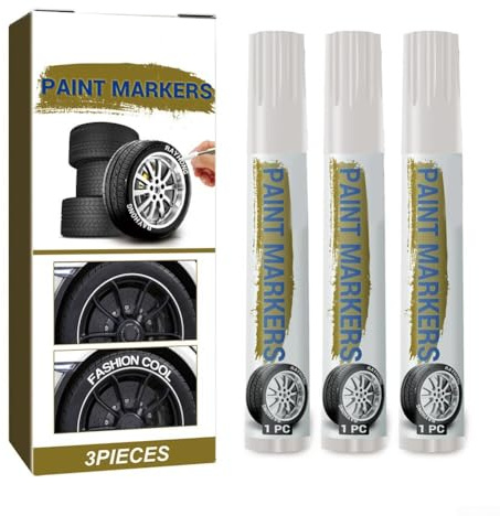 Jotekonoby 3 Pcs White Permanent Paint Marker Pens for Car Tyre Lettering, Quick-Drying Waterproof Tire Paint Pen Set for Auto Truck Motorcycle Bic
