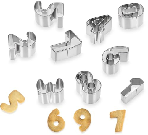 Number Cookie Cutters Set, 9 Pcs Stainless Steel Small Cookie Cutter Birthday Numbers 0-8(6 Reverses to 9), Fondant Biscuit Mold Tools for Fondant, Birthday Cake, Dough, Fruit, Baking Decorating