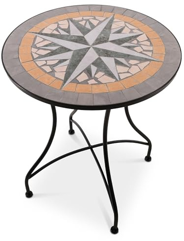 Raburg Mayla Mosaik-Gartentisch, rund 60cm Ø, Metall, Grau/Terrakotta/Beige | Mosaikmuster, mediterranes Flair, liebevolle Handarbeit, für Garten, Balkon und Terrasse