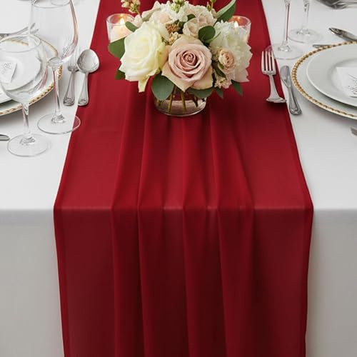 Organza Stoff Tischläufer Rot, Elegante Tischdecke Rot Für Festliche Anlässe, Hochzeitstischdekoration Und Feierlichkeiten, Langlebiger Table Runner Mit 70x300 cm Maßen