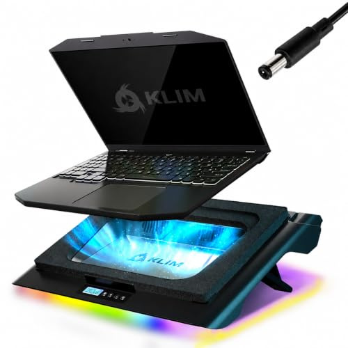 KLIM Everest Plus Base Raffreddamento Ventole PC Portatile Gaming 6300 RPM | Base raffreddamento PC DC con due ventole turbo, luci RGB, schiuma sigillata - raffredda veloce. Per portatili 11-17,3 poll.