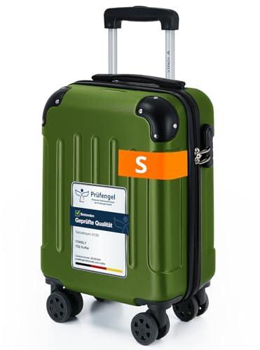 YONSLY Gepäck Suitcase Reisekoffer, Trolley Rollkoffer Handgepäck, Hartschalenreisekoffer mit 360° Lenkrollen, Zahlenschloss, Mehrstufiger Teleskopgriff (S, Olive)