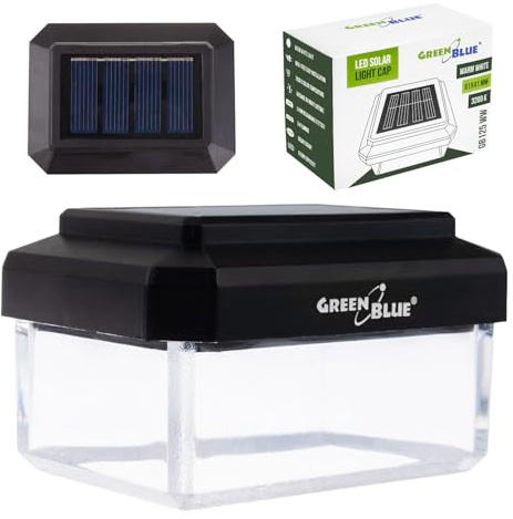 Green Blue LED-Solarleuchte für Pfosten mit Dämmerungssensor, warmweiß 3200K | Umschlagdach, kabellose Montage | Das Produkt benötigt keinen Energieeffizienzausweis (61 x 41 x 45 mm, GB125 WW)