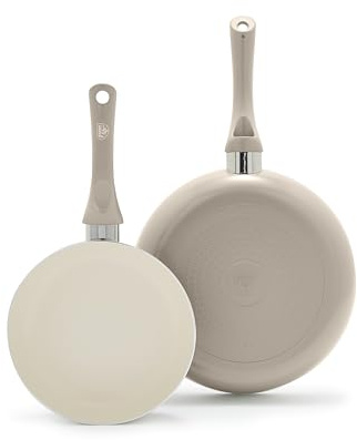 GreenLife 2 Piece (8 & 10) Ceramic Nonstick Skillet Set, Beige Taupe | PFAS-Free Nonstick Coating, Frying Pans, Omelet Pans, Everyday Pan, Induction Ready, All Stovetop Compatible, Dishwasher Safe