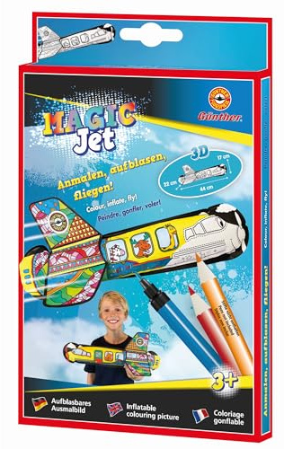 Günther Flugspiele 1590 - Aufblasbares Ausmalbild Magic Jet, ca. 44 x 22 x 17 cm, Flugzeug zum Ausmalen und Aufblasen, für Kinder ab 3 Jahren