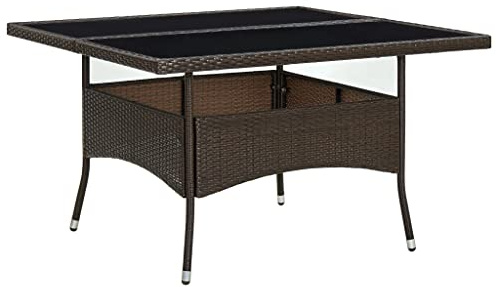 YunCangg Garten-Esstisch Braun Poly Rattan mit Glasplatte 120x120x75 cm für Terrasse Balkon Veranda Outdoor wetterfest pflegeleicht stabil robust ideal für Picknick Camping und Wintergarten