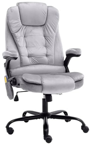 Kangardius Ergonomischer höhenverstellbarer Schreibstuhl mit Liege- und Massagefunktion in Hellgrau Samt für langes Arbeiten im Homeoffice, mit atmungsaktivem Polster, Rollen und Kopfstütze