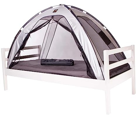 Deryan Bettzelt - Moskitonetz Doppelbett - Moskitozelt Zeltbett - Insektenschutz Bett - Kompakt und Leight - 200x90x110cm - Mückennetz Bett & Moskitonetz Reise Mit Tragetasche - Silber