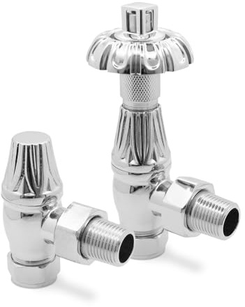 Angled Polished Chrome Curved Top Traditional Thermostatic Valves for Radiators & Towel Rails