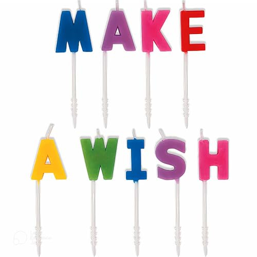 Unique Party Rainbow 19977 - Set di 9 candele per compleanno, motivo: Make a Wish, 7 cm