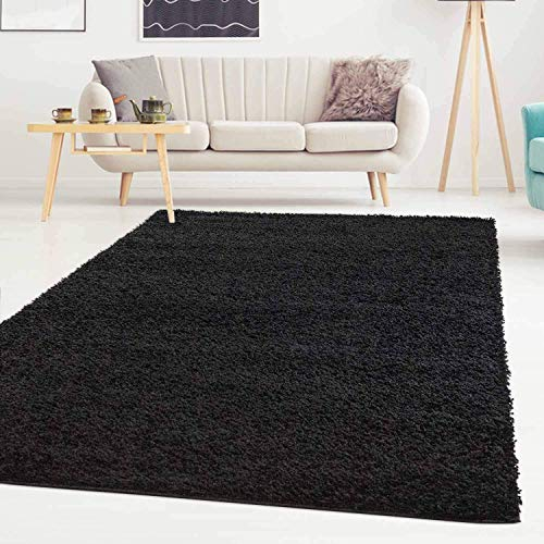ayshaggy Shaggy Teppich Hochflor Langflor Einfarbig Uni Schwarz Weich Flauschig Wohnzimmer, Größe: Läufer 60 x 110 cm