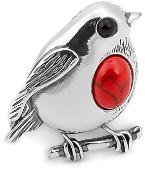 Broche rouge-gorge en argent sterling 925 et pierre précieuse naturelle, broche oiseau, cadeau de Noël, broche écharpe, bijou d'oiseau, bijou rouge-gorge