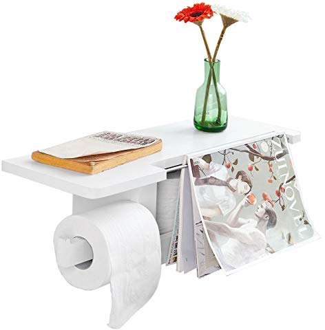 SoBuy FRG175-W Toilettenpapierhalter mit Ablage zur Wandmontage Rollenhalter für Badezimmer multifunktional Badregal weiß BHT ca: 50x18x17cm
