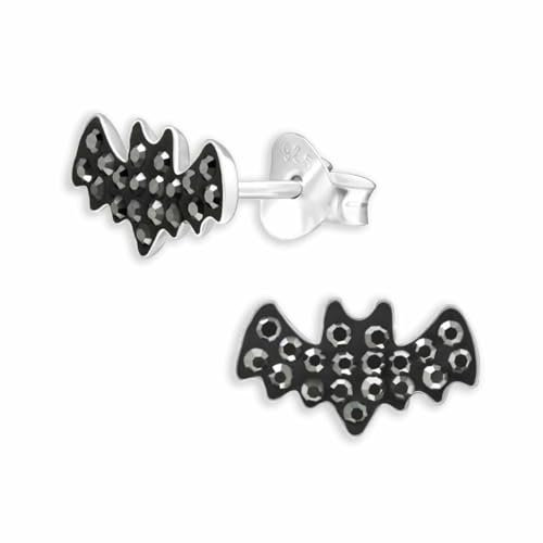 Monkimau Kinderohrstecker Fledermaus aus 925 Sterling Silber mit 38 Kristallen, Hypoallergen & Leicht | Ohrringe Mädchen Geschenk Schmuck