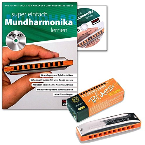C.A. Seydel Seydel Blues Session Steel G-Dur mit Lehrbuch Super Einfach Mundharmonika Lernen