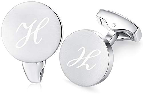 Honey Bear Briefe Initialen Buchstabe manschettenknöpfe Herren Edelstahl Hochzeit Cufflinks Manschettenknopf Gebürstetes Silber (H)