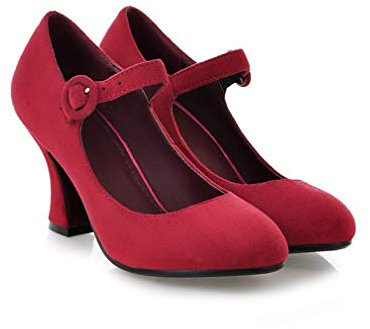 MFairy Mary Jane Damen-Schuhe mit Schnallen, klobiger Absatz, gepolsterte Pumps, rot, 40 EU